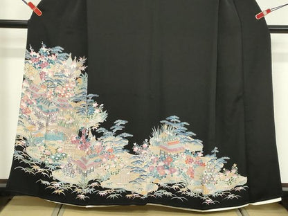 平和屋着物■豪華黒留袖　風景文　正絹　逸品　DABF9861cd