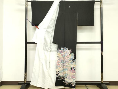 平和屋着物■豪華黒留袖　風景文　正絹　逸品　DABF9861cd