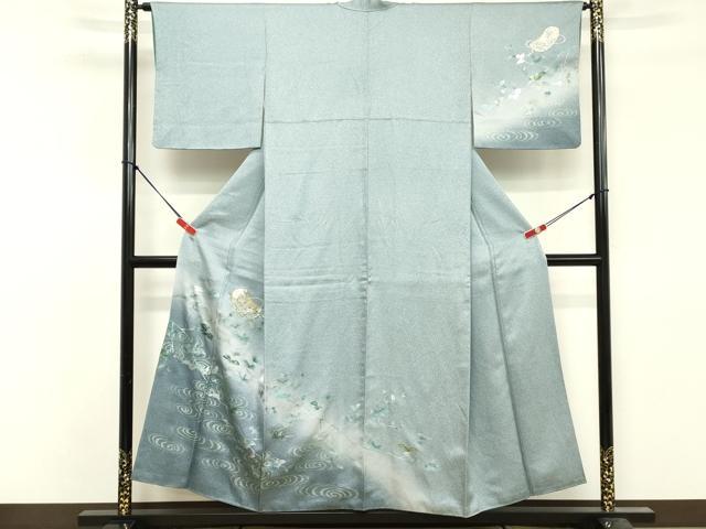 平和屋着物■訪問着　駒刺繍　流水草花文　暈し染め　金銀彩　正絹　逸品　DABF9863cd