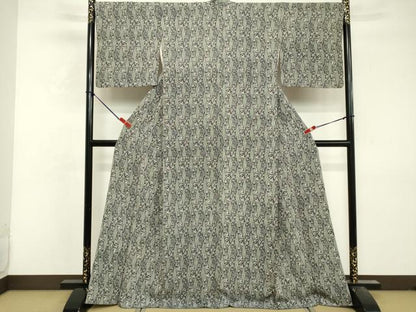 平和屋着物■上質な小紋　型染め　菱花文　黒地　正絹　逸品　DABF9865cd