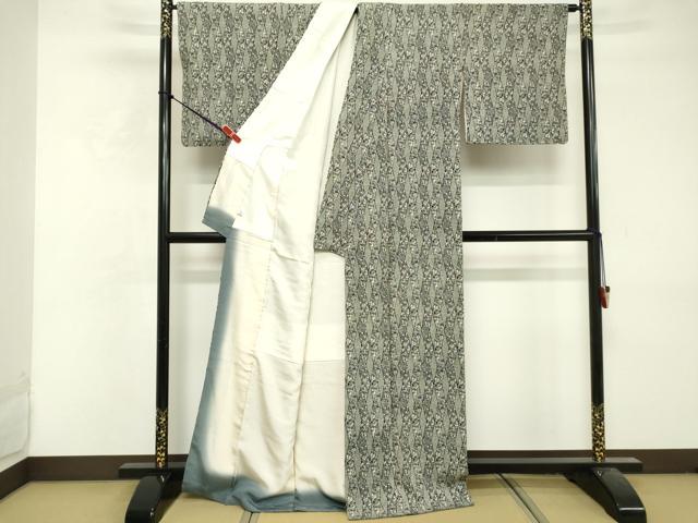 平和屋着物■上質な小紋　型染め　菱花文　黒地　正絹　逸品　DABF9865cd