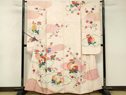 平和屋着物■豪華振袖　駒刺繍　雲重ね草花文　金銀彩　正絹　逸品　DABF9878cd