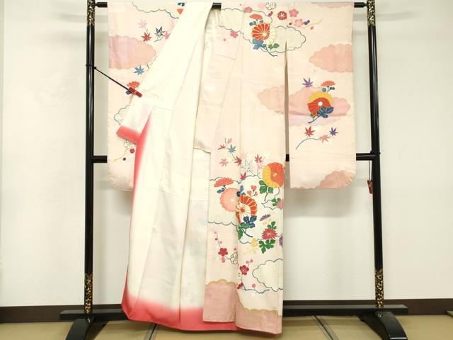 平和屋着物■豪華振袖　駒刺繍　雲重ね草花文　金銀彩　正絹　逸品　DABF9878cd