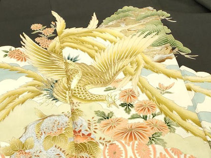 平和屋着物■豪華黒留袖　刺繍　鳳凰花文　金銀彩　正絹　逸品　DABF9888cd