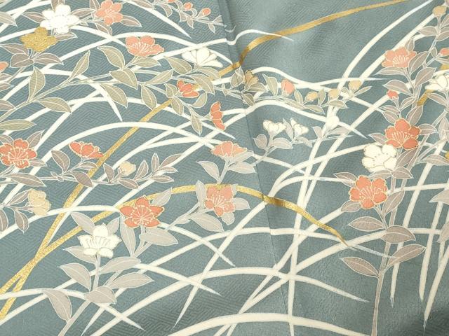 平和屋着物■訪問着　駒刺繍　柴花文　金彩　正絹　逸品　DABF9932cd