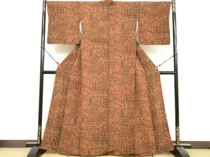 平和屋着物■上質な小紋　更紗花文　鬼しぼ縮緬　正絹　逸品　未使用　DABF9942cd