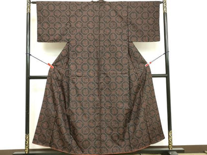 平和屋着物■上質な紬　飾花文　黒地　正絹　逸品　DABF9980cd