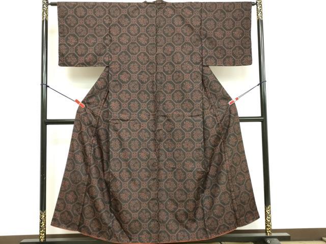 平和屋着物■上質な紬　飾花文　黒地　正絹　逸品　DABF9980cd