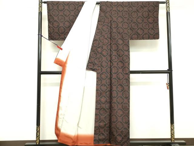 平和屋着物■上質な紬　飾花文　黒地　正絹　逸品　DABF9980cd