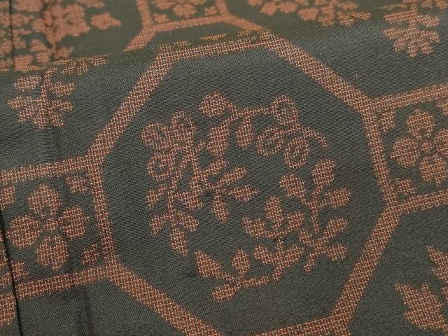平和屋着物■上質な紬　飾花文　黒地　正絹　逸品　DABF9980cd