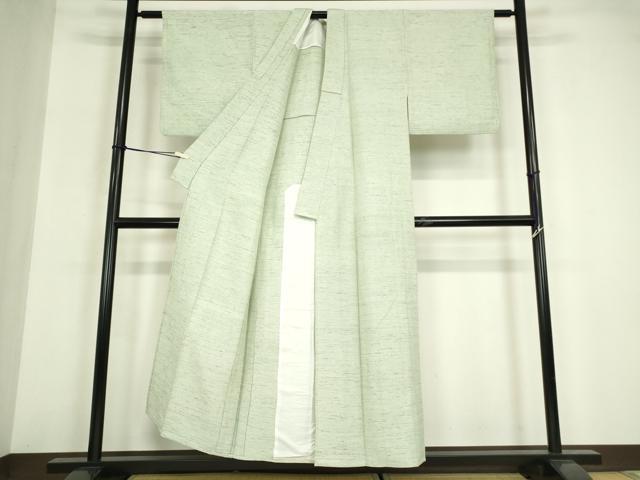 平和屋着物▽上質な紬　単衣　霞文　銀通し地　正絹　逸品　DABG0004az
