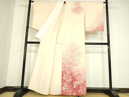 平和屋着物▽訪問着　単衣　ろうけつ染　草花文　暈し染め　正絹　逸品　DABG0007az