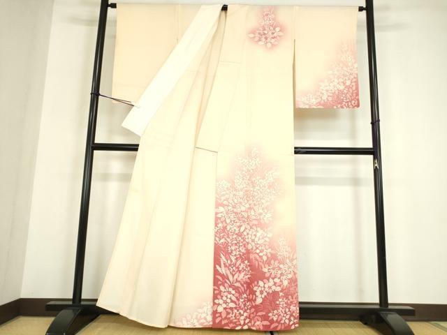 平和屋着物▽訪問着　単衣　ろうけつ染　草花文　暈し染め　正絹　逸品　DABG0007az