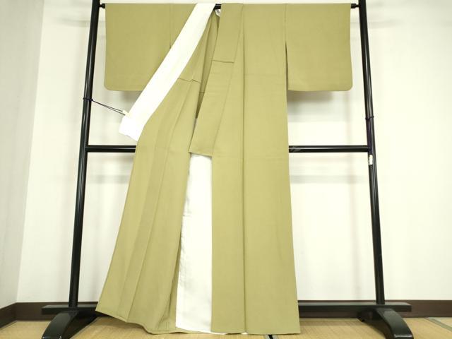 平和屋着物▽染師　故・山代谷隆監修　色無地　単衣　青朽葉色　正絹　逸品　DABG0015az