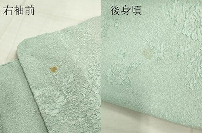 平和屋着物▽上質な色無地　単衣　辻が花地紋　錆青磁色　正絹　逸品　DABG0017az