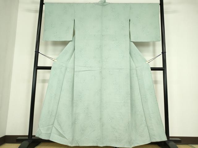 平和屋着物▽上質な色無地　単衣　辻が花地紋　錆青磁色　正絹　逸品　DABG0017az