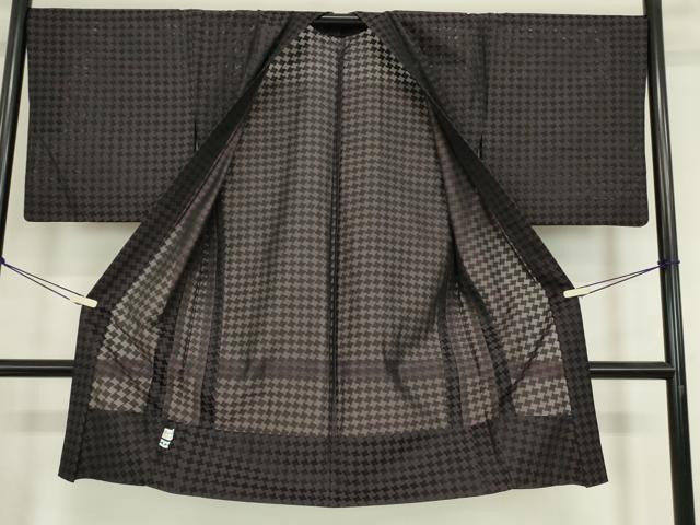 平和屋着物▽西陣 中村源織物 源一坊 長羽織 スリーシーズン 春夏秋 塵除け 紋紗織 竹姫 千鳥格子 反端付き 正絹 逸品 DABG0019az