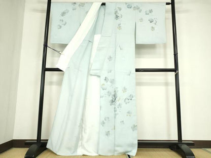 平和屋着物▽訪問着　単衣　地紋起こし　葡萄蔦の葉文　正絹　逸品　DABG0021az