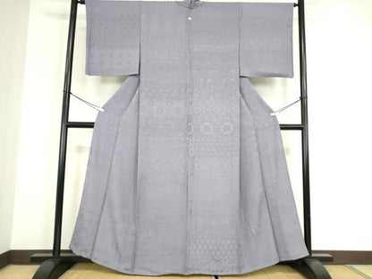 平和屋着物▽上質な色無地　単衣　正倉院牡丹唐草地紋　藤紫色　ますいわ屋扱い　正絹　逸品　DABG0024az