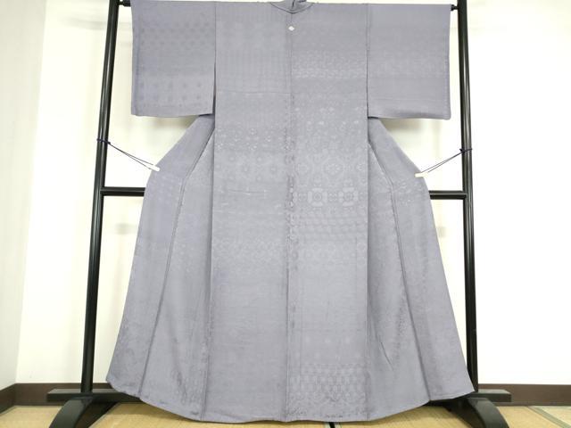 平和屋着物▽上質な色無地　単衣　正倉院牡丹唐草地紋　藤紫色　ますいわ屋扱い　正絹　逸品　DABG0024az