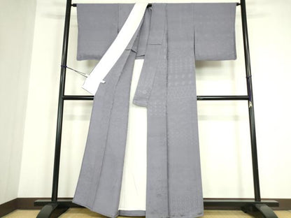 平和屋着物▽上質な色無地　単衣　正倉院牡丹唐草地紋　藤紫色　ますいわ屋扱い　正絹　逸品　DABG0024az