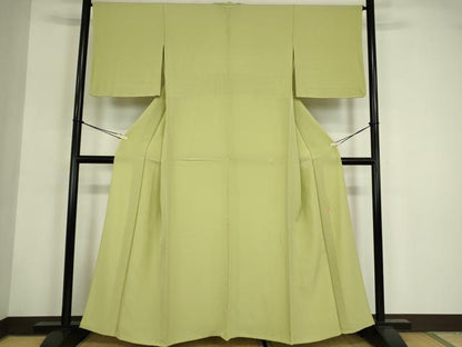 平和屋着物▽本草木染作家　瑞寶　色無地　単衣　若葉色　正絹　逸品　DABG0030az