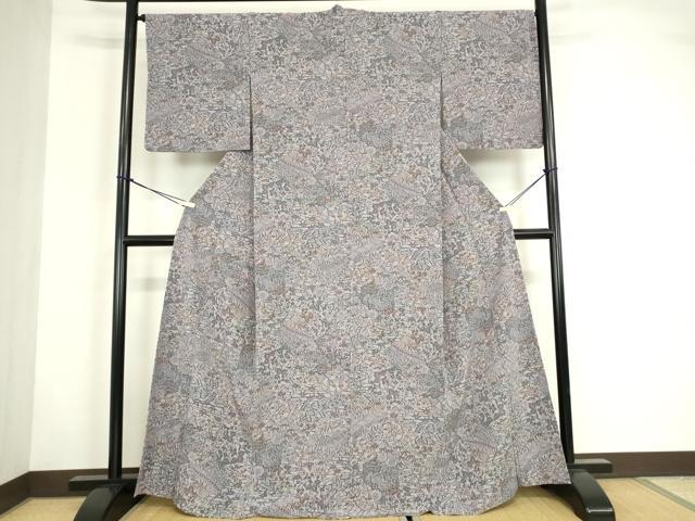 平和屋着物▽小紋　単衣　型染め　吉祥花文　洗える着物　DABG0035az