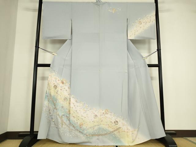 平和屋着物▽訪問着　単衣　雪輪枝垂れ桜文　暈し染め　金彩　正絹　逸品　DABG0040az
