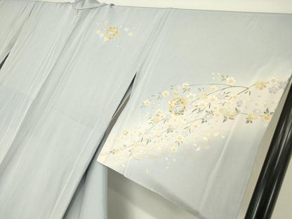 平和屋着物▽訪問着　単衣　雪輪枝垂れ桜文　暈し染め　金彩　正絹　逸品　DABG0040az