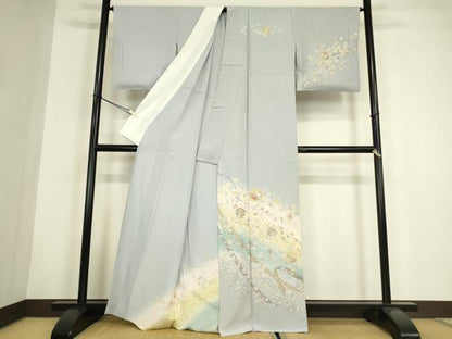 平和屋着物▽訪問着　単衣　雪輪枝垂れ桜文　暈し染め　金彩　正絹　逸品　DABG0040az