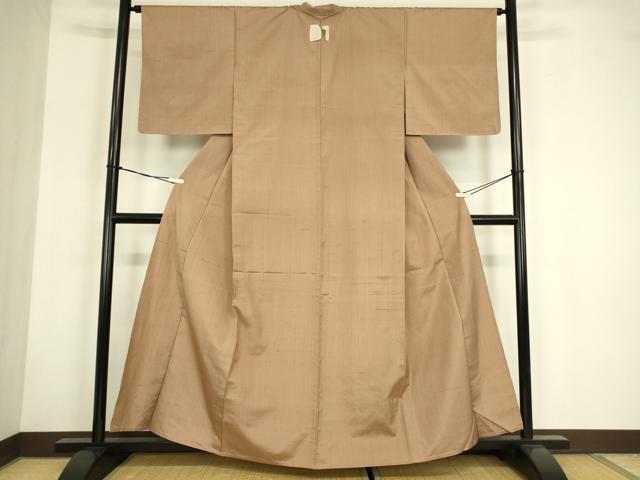 平和屋着物▽上質な紬 　単衣　赤白橡色 　正絹　逸品　未使用　DABG0046az