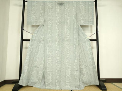 平和屋着物▽本塩沢　単衣　更紗花間道　正絹　逸品　DABG0047az