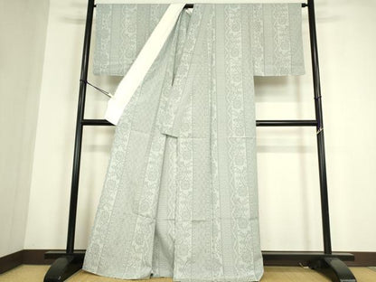 平和屋着物▽本塩沢　単衣　更紗花間道　正絹　逸品　DABG0047az