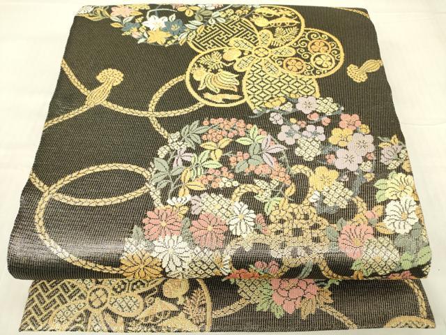 平和屋着物▽西陣　紋屋井関　御寮織　六通柄袋帯　スリーシーズン　春夏秋　紐花文　金糸　ますいわ屋扱い　正絹　逸品　DABG0049az