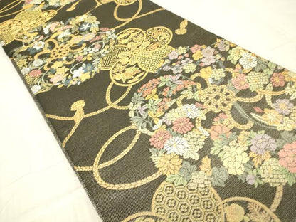 平和屋着物▽西陣　紋屋井関　御寮織　六通柄袋帯　スリーシーズン　春夏秋　紐花文　金糸　ますいわ屋扱い　正絹　逸品　DABG0049az