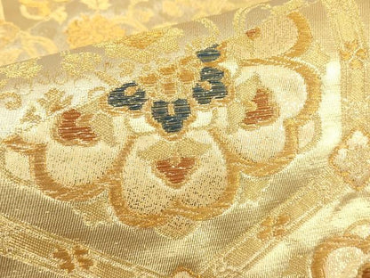 平和屋着物▼六通柄袋帯　亀甲花文　金糸　正絹　逸品　DABG0050az