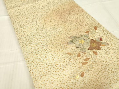 平和屋着物▼太鼓柄袋帯　螺鈿　辻が花　金彩　正絹　逸品　DABG0055az