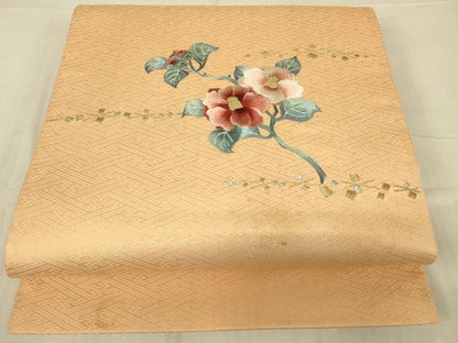 平和屋着物▼総刺繍　太鼓柄袋帯　枝花文　金通し地　正絹　逸品　DABG0070az