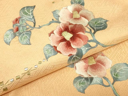 平和屋着物▼総刺繍　太鼓柄袋帯　枝花文　金通し地　正絹　逸品　DABG0070az