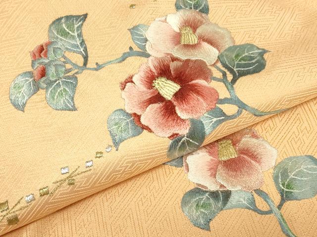 平和屋着物▼総刺繍　太鼓柄袋帯　枝花文　金通し地　正絹　逸品　DABG0070az