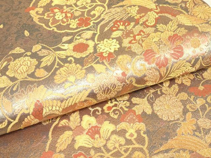 平和屋着物▼六通柄袋帯　鳳凰更紗文　金糸　正絹　逸品　DABG0086az