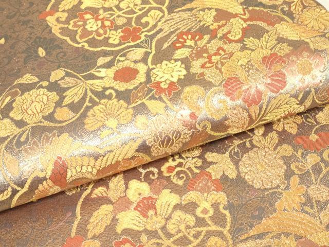 平和屋着物▼六通柄袋帯　鳳凰更紗文　金糸　正絹　逸品　DABG0086az