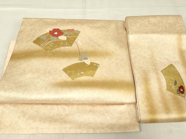 平和屋着物▼つけ帯　刺繍　地紙花文　金彩　正絹　逸品　DABG0090az