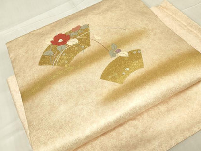 平和屋着物▼つけ帯　刺繍　地紙花文　金彩　正絹　逸品　DABG0090az