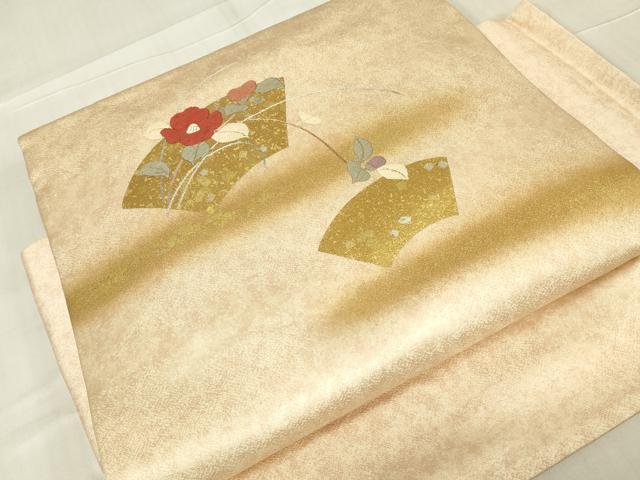 平和屋着物▼つけ帯　刺繍　地紙花文　金彩　正絹　逸品　DABG0090az