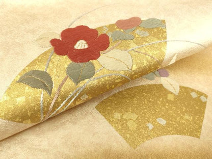 平和屋着物▼つけ帯　刺繍　地紙花文　金彩　正絹　逸品　DABG0090az