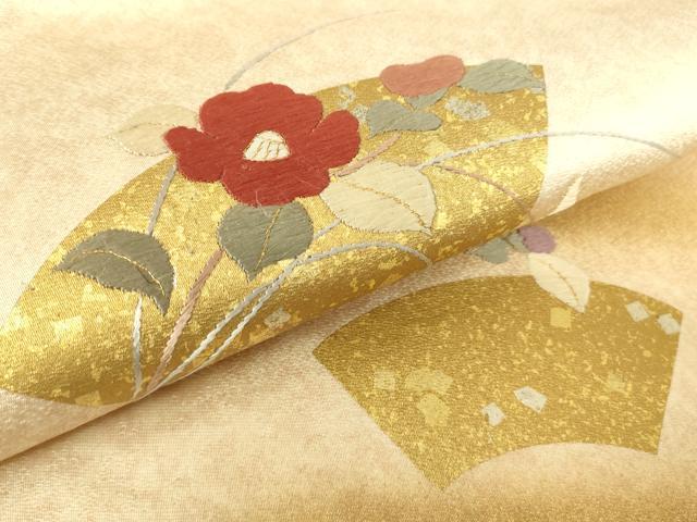 平和屋着物▼つけ帯　刺繍　地紙花文　金彩　正絹　逸品　DABG0090az