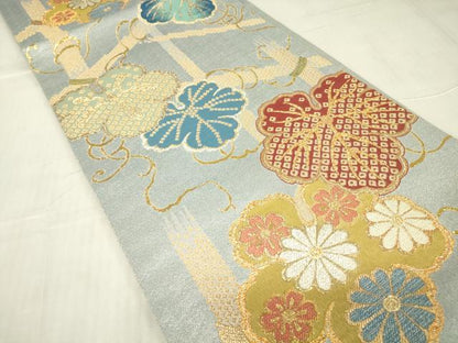 平和屋着物▽六通柄袋帯　スリーシーズン　春夏秋　蔦の葉文　金糸　正絹　逸品　DABG0101az