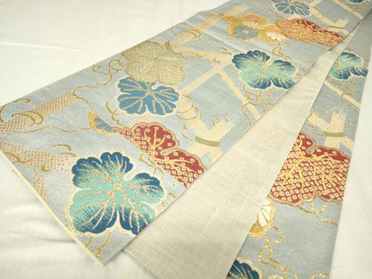 平和屋着物▽六通柄袋帯　スリーシーズン　春夏秋　蔦の葉文　金糸　正絹　逸品　DABG0101az