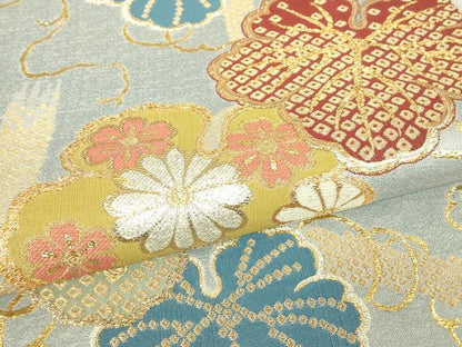 平和屋着物▽六通柄袋帯　スリーシーズン　春夏秋　蔦の葉文　金糸　正絹　逸品　DABG0101az